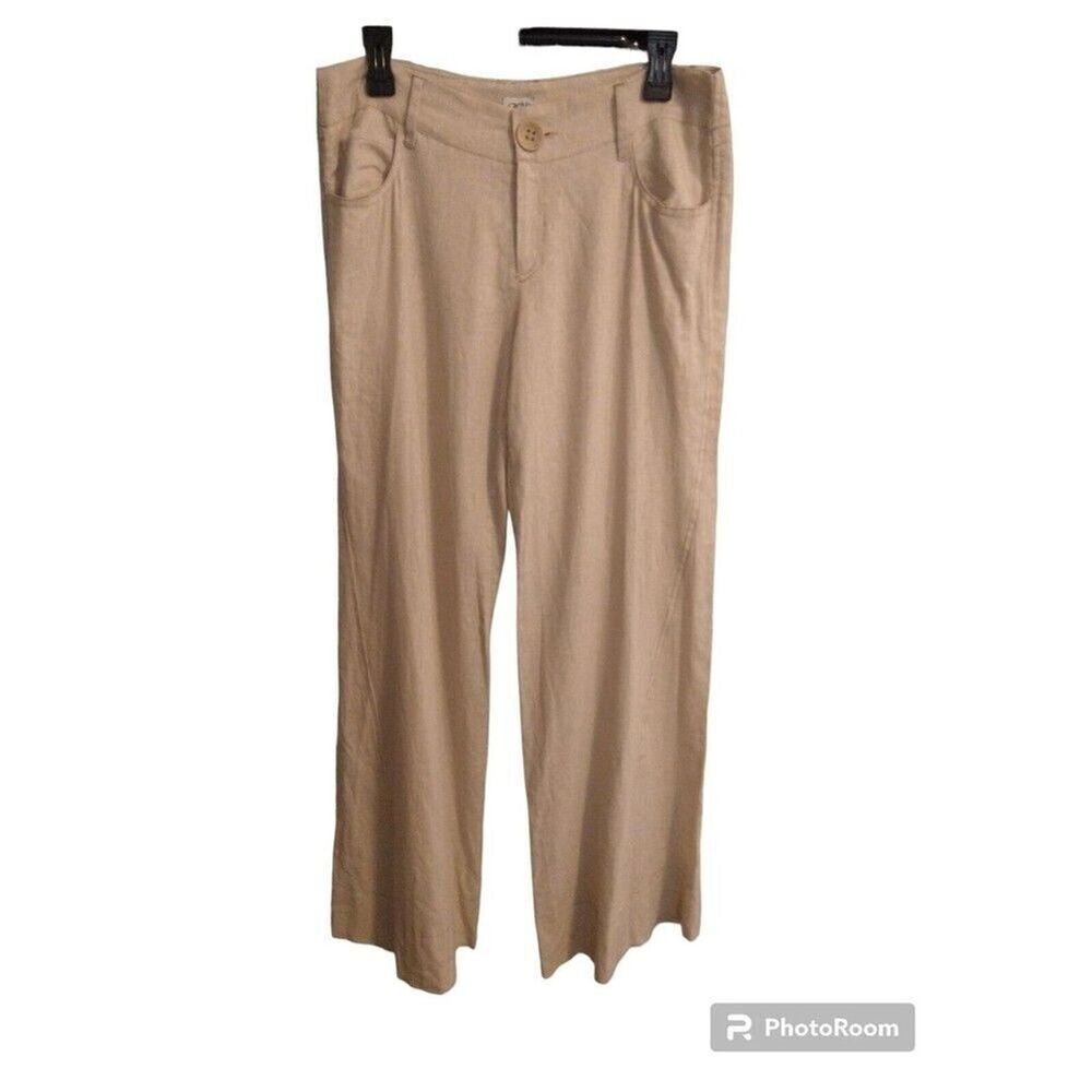 Cache beige linen flared bottom pants Sz 10 Boho Beachy Cottage Core